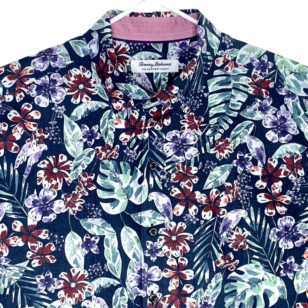 Tommy Bahama The Newport Coast Mens Floral Print Shirt Pima Cotton Large